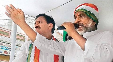 CLP leader Mallu Bhatti Vikramarka speaks at the Praja Parirakshana Yatra, in Maheshwaram on Monday | Express