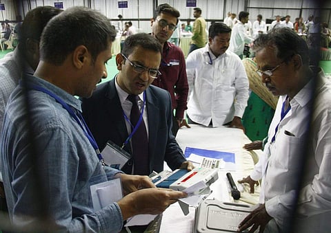 Officials at counting booth inHyderabad. (Photo | EPS)