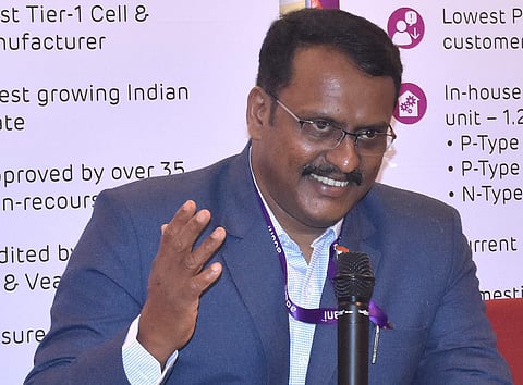 Cecil Augustine, National Business Ahead - Retail Adani Solar during the press Meet in Coimbatore (EXPRESS| U Raja Gopal)