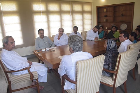 Chief Minister and BJD supremo Naveen Patnaik during a meeeting with newly elected MPs at Naveen Niwas in Bhubaneswar on 26 May 2019. (Photo | Biswanath Swain P, EPS)