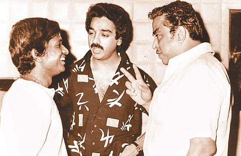 Ilaiyaraaja with Kamal Haasan and Major Sundarrajan