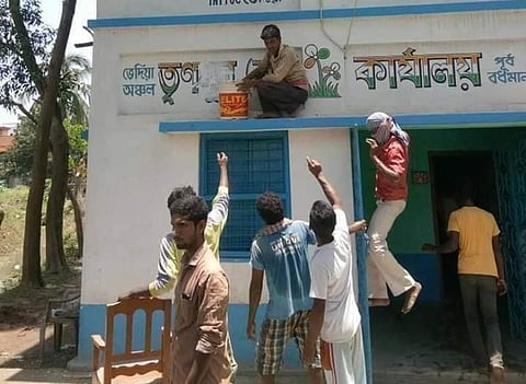Left activists painting a TMC party office red (Photo | Facebook)