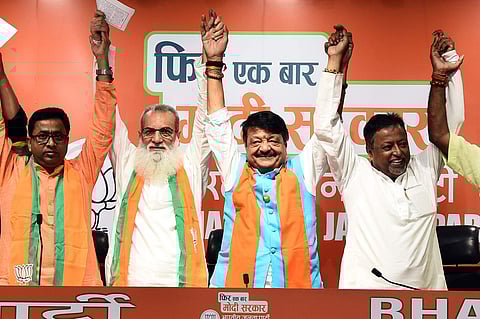 TMC MLA Monirul Islam joined the BJP in the presence of Mukul Roy and other senior leaders at the BJP headquarters in New Delhi on 29 May 2019. (Photo | Parveen Negi, EPS)