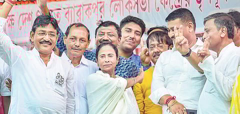 Bengal CM Mamata Banerjee during an election campaign at the North 24 Parganas on Thursday | PTI