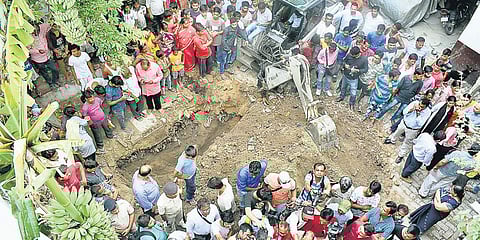 Police dug up premises of Muzaffarpur shelter home to trace remains of an inmate who was allegedly killed and buried there. (Photo | EPS)