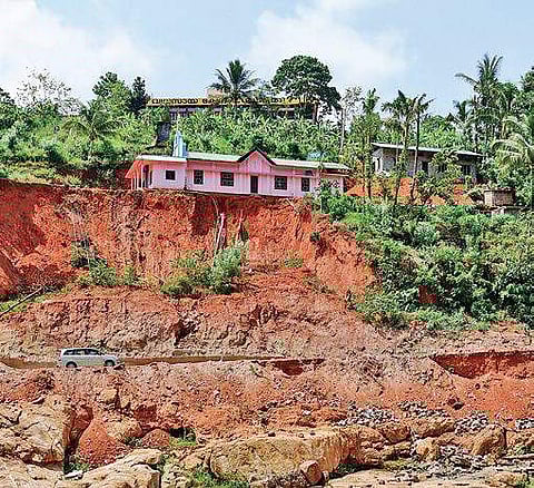 A church located on the banks of Periyar in Cheruthoni is under threat as a landslide during flood had swept away the land around it | Albin Mathew