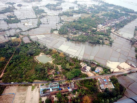 Aerial view of cyclone hit areas of Odisha. Dornier aircraft deployed by ENC undertakes aerial survey on Friday