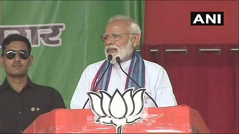 PM Modi at an elections rally in Valmiki Nagar, Bihar. (Photo | ANI)