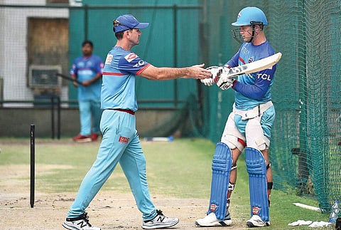Delhi Capitals’ Ricky Ponting and Colin Ingram during training | Parveen Negi