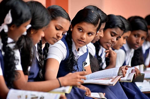 Students of St Vincent Colony Girls in Kozhikode on the first day of 2019 SSLC examinations which began on 13 March (File Photo | Manu R Mavelil, EPS)