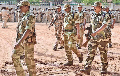 CISF personnel, policemen and Home Guards on election duty. (File | EPS)