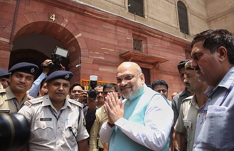 Union Home Affairs Minister Amit Shah arrives to assuming at North Block in New Delhi on Saturday. | (Shekhar Yadav | EPS)