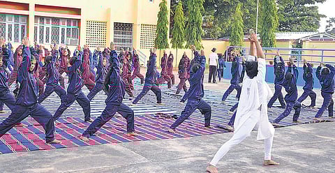 Schoolchildren undergoing training in physical exercise as a part of the Girl Empowerment Mission in Vizag | EXPRESS