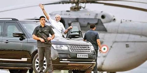 A file photo of Prime Minister Narendra Modi waves at the crowd as he leaves after addressing a rally in Kengeri in Bengaluru. (Photo | EPS/Vinod Kumar T)