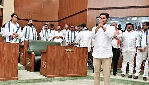 Andhra Pradesh CM Jagan Mohan Reddy addresses the assembly.