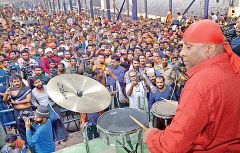 Percussionist Sivamani performing at a concert. (Photo |Shaji Vettipuram)