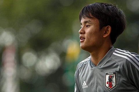 Japan's Takefusa Kubo takes part in a training session in Sao Paulo, on the eve of the start of the Copa America football tournament. (Photo | AFP)