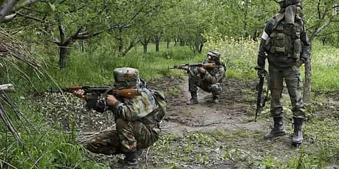 A file photo of Indian soldiers taking position during an encounter with militants. (Photo | PTI)