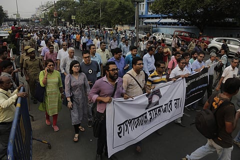 Doctors protesting in Bengal. (Photo|AP)