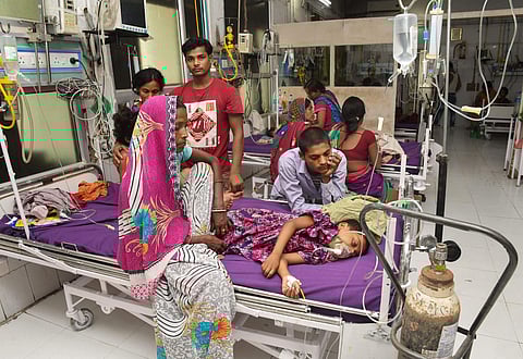 Children showing symptoms of Acute Encephalitis Syndrome being treated at Shri Krishna Medical College and hospital in Muzaffarpur on 16 June 2019. (Photo | PTI)