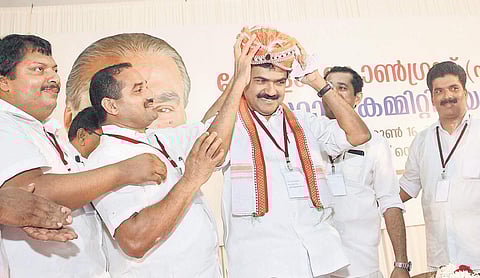 Kerala Congress (M) workers offer Jose K Mani a crown after he was elected the party chairman at the state committee meeting called by his faction in Kottayam on Sunday | Vishnu Prathap