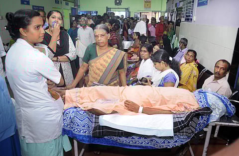 Patients wait for their turn at the OP section of General Hospital in Kochi as doctors went on strike across the country on 17 June 2019. (Photo | A Sanesh, EPS)