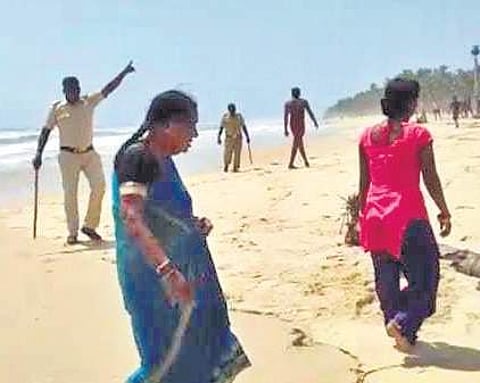 Home Guard personnel on patrol at Malpe beach on Sunday | Express