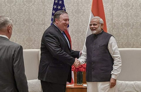 US Secretary of State Mike Pompeo with Prime Minister Narendra Modi. (Photo| U.S. Department of State)