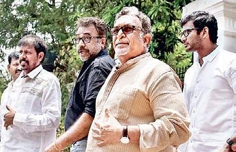 Nadigar Sangam president Nassar along with other actors (File photo | EPS)