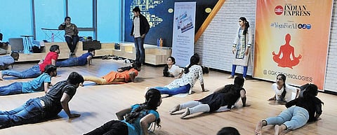 In GGK Technologies branch office located in Uppal, the yoga training session was attended by around 30 employees guided by two experienced practitioners.