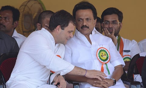 Congress president Rahul Gandhi and DMK chief MK Stalin (File Photo | EPS)