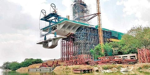 Durgam Cheruvu bridge under construction.