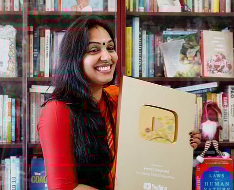 Veena Jan with her Gold Play Button . (Photo | Veena Jan, Facebook)