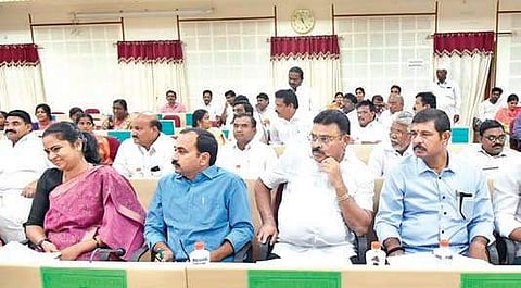 MLAs attending the Zilla Parishad meeting in Guntur on Sunday I Express