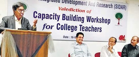 N Balakrishnan from Indian Institute of Science Bengaluru, speaking at a workshop in Visakhapatnam. (Photo | EPS)