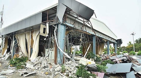 A view of the Praja Vedika that was dismantled at Undavalli near Vijayawada on Wednesday. (Photo | EPS)