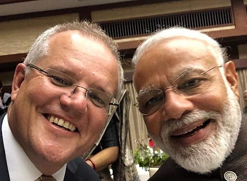 Australian Prime Minister Scott Morrison and PM Modi (Photo| Twitter/Scott MorrisonMP)