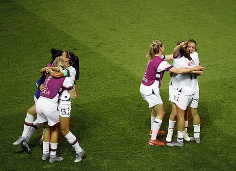 United States players celebrate at the end of the Women's World Cup quarterfinal. (Photo | AP)