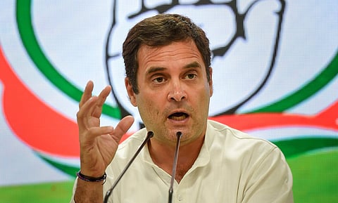Congress chief Rahul Gandhi addressing a press conference. (File Photo | PTI)