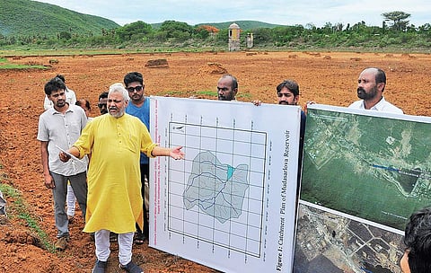 Rajendra Singh visits Mudasarlova reservoir in Visakhapatnam on Saturday as part of his three-day visit to North Andhra I G Satyanarayana