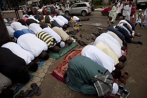 Kenyan Muslims pray outside Masjid As Salaam during the Eid al-Fitr prayers in Nairobi, Kenya, Tuesday, June 4, 2019. Muslims around the world celebrate the end of the holy month of Ramadan. (Photo | AP)