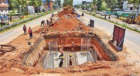 Kazhakoottam elevated highway work progressing near Technopark on Tuesday B P Deepu