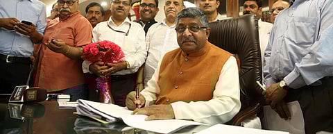 Ravi Shankar Prasad takes charge in New Delhi on Monday | Shekhar Yadav