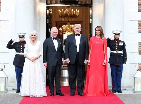 US President Donald Trump and First Lady Melania Trump threw a special dinner at Winfield House for Prince Charles and his wife Camilla, Duchess of Cornwall, among others. (Photo | AFP)