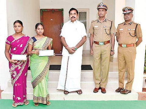 CM Edappadi K Palaniswami on Thursday handed over financial aid of `14 lakh each to the families of two defence personnel who were martyred in Kashmir on February 14 | Express