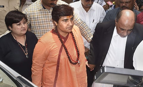Sadhvi Pragya Singh Thakur arrives at a sessions court for a hearing in the 2008 Malegaon blast case in Mumbai on 7 June 2019. (Photo | PTI)