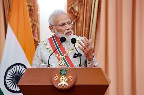 Prime Minister Narendra Modi delivers a joint press statement at Male in Maldives Saturday June 8 2019. | PTI