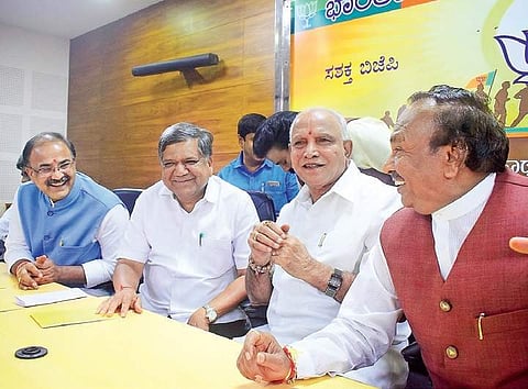BJP MLAs meet at the BJP office, in Bengaluru on Tuesday | Pandarinath B
