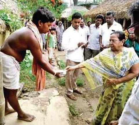 The picture of Sabitri Agrawalla in Chata village that went viral on Thursday | Express