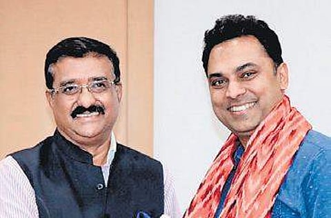 Spl Chief Secy P Acharya with Chief Economic Advisor KV Subramanian on July 13 (Photo| EPS)